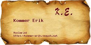 Kommer Erik névjegykártya